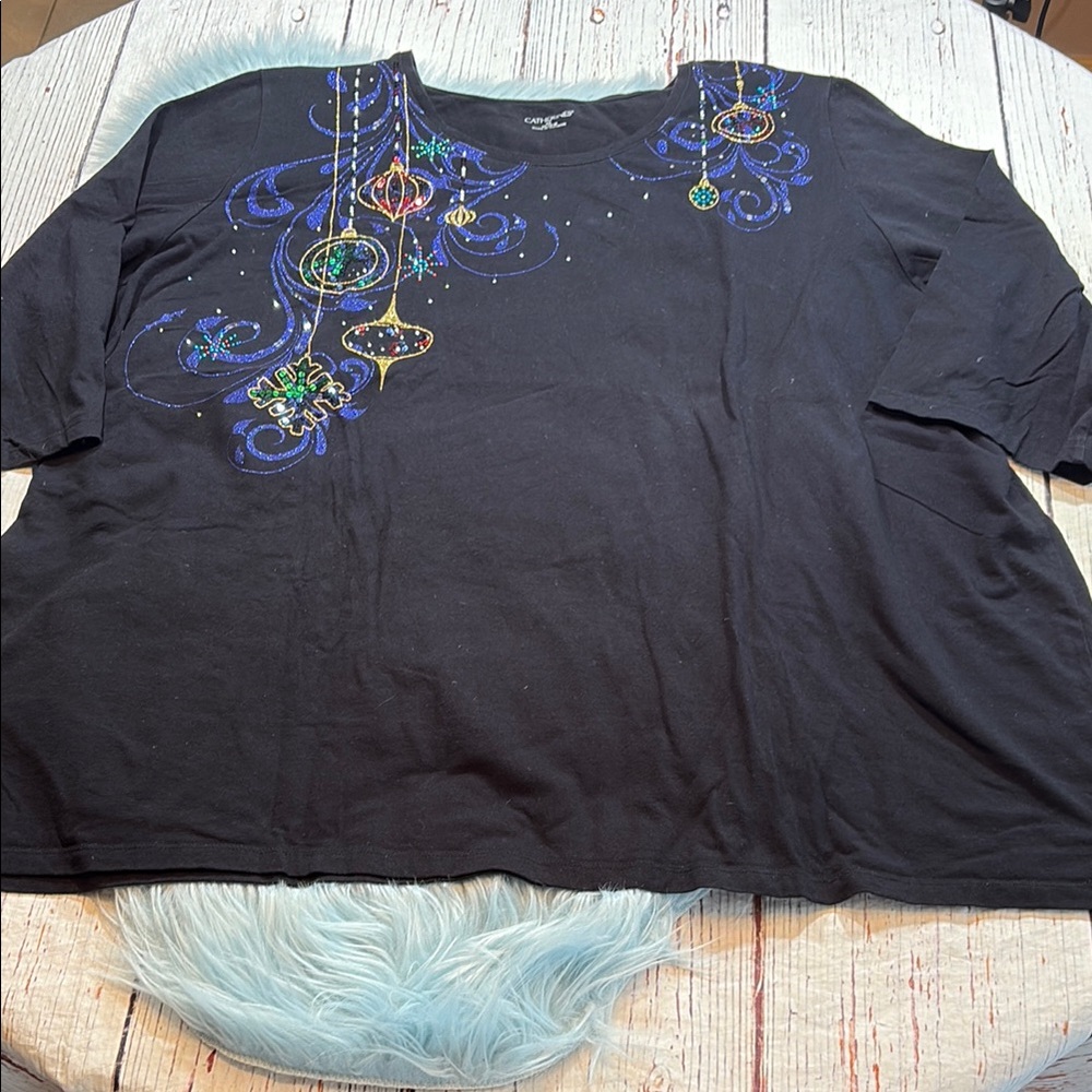 Black Embellished Ornament-Print Women's Tee